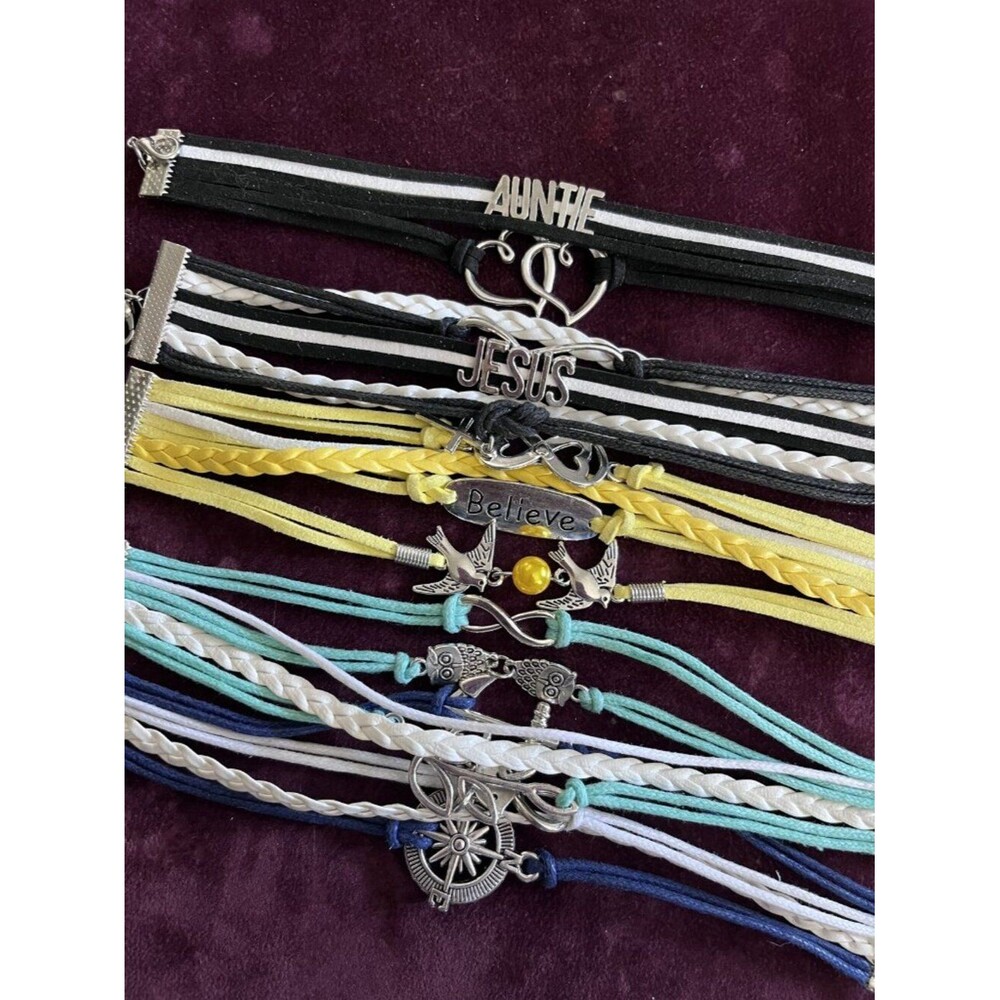 Lot of 5 Charm Wrap Bracelets w/ Organza Gift Bag Auntie Jesus